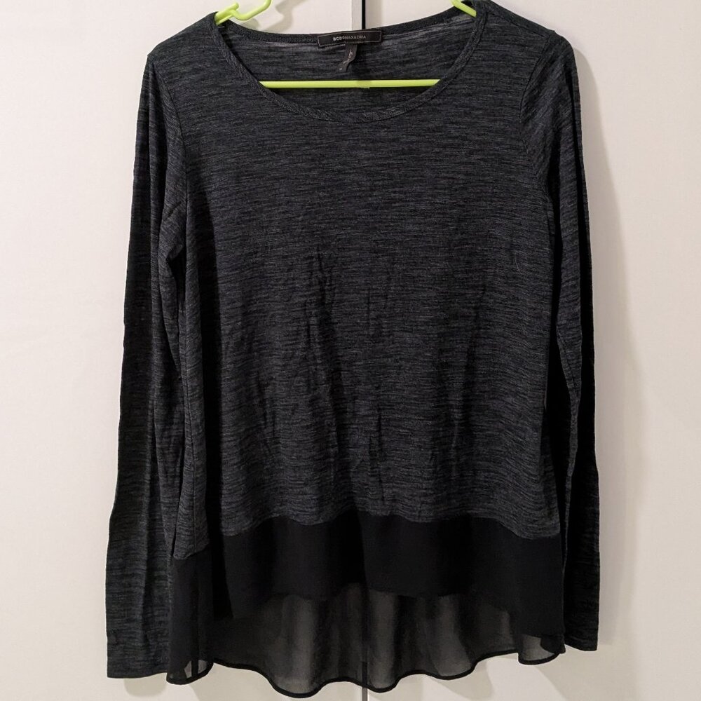 BCBG Heather Gray Bell-Shaped Scoop Neck Top